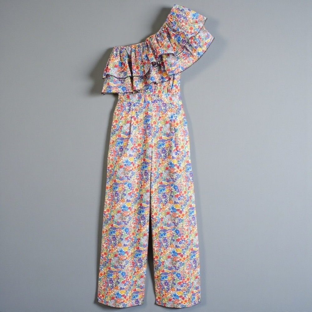 J. Crew One Shoulder Ruffle Jumpsuit Liberty Print Size 2